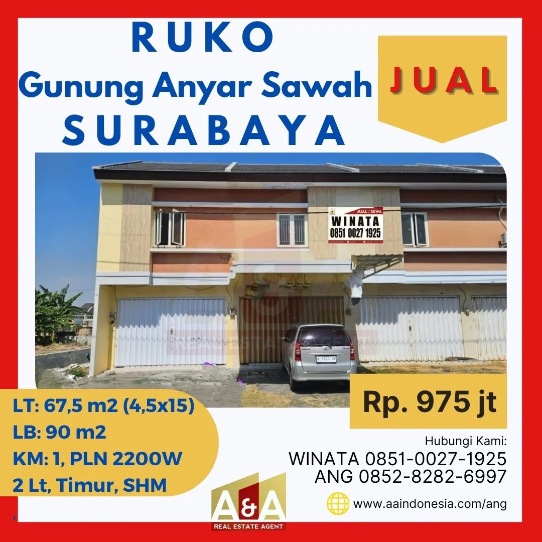 Dijual Ruko Siap Pakai di Gunung Anyar Sawah Surabaya Timur