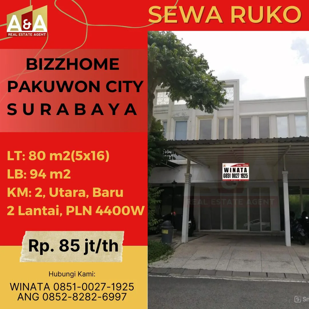Disewakan-Ruko-Baru-2-Lantai-Murah-Strategis-Bizzhome-Pakuwon-City-Surabaya