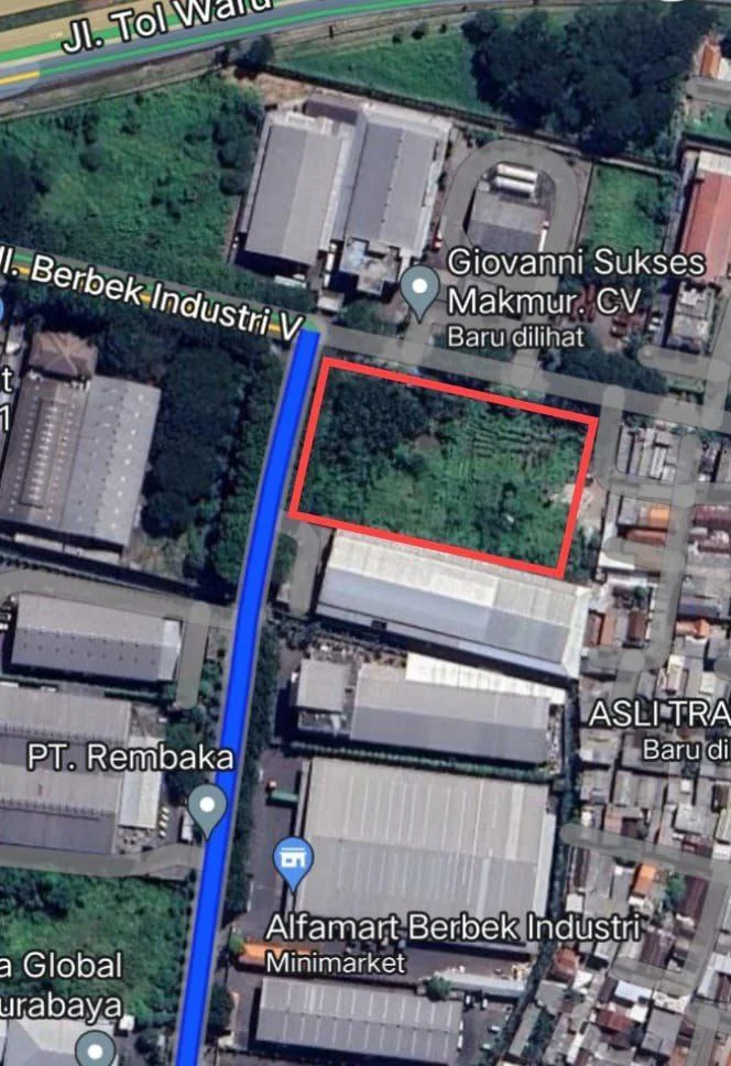 Dijual tanah industri di kawasan Berbek Industri V Sidoarjo