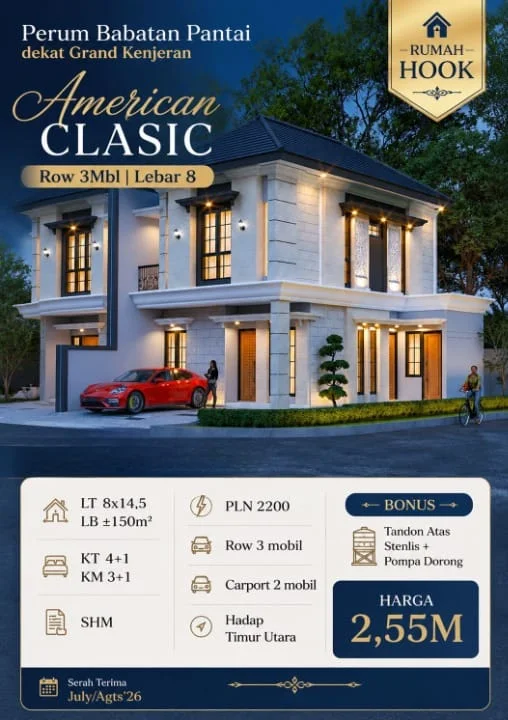 Jual Rumah Hook 2 Lantai Baru Gress Lokasi Strategis Babatan Pantai Surabaya Timur - Image 1