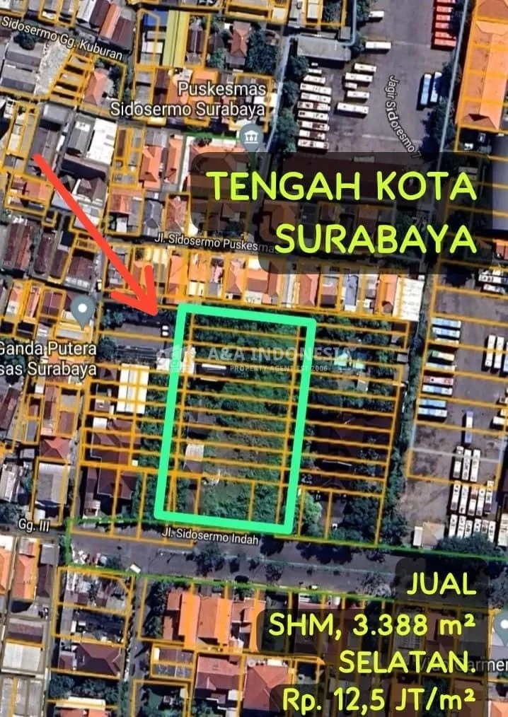 Jual Kavling Tanah Luas 3.388 m² di Sidosermo Indah Lokasi Strategis Surabaya Selatan - Image 1
