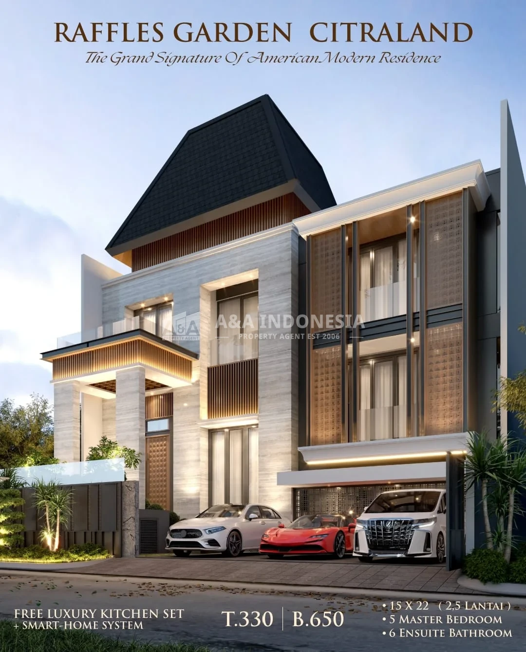 Jual Rumah Mewah 2,5 Lantai Terbaik Di Raffles Garden Baru Gress Lokasi Premium Citraland Utama Surabaya - Image 1