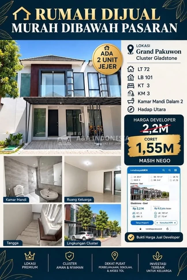 Jual 2 Unit Jejer Rumah 2 Lantai Grand Pakuwon Lokasi Premium Surabaya Barat - Thumbnail 4