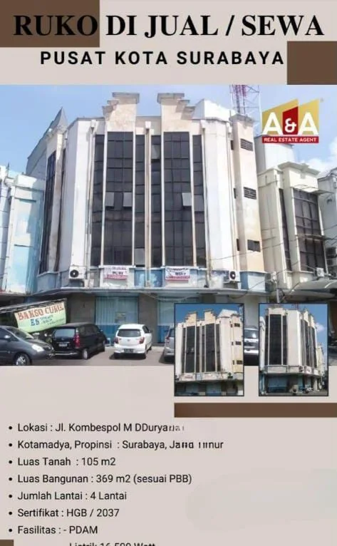 Dijual Ruko Strategis di Jl Kombespol M Duryat Surabaya Pusat