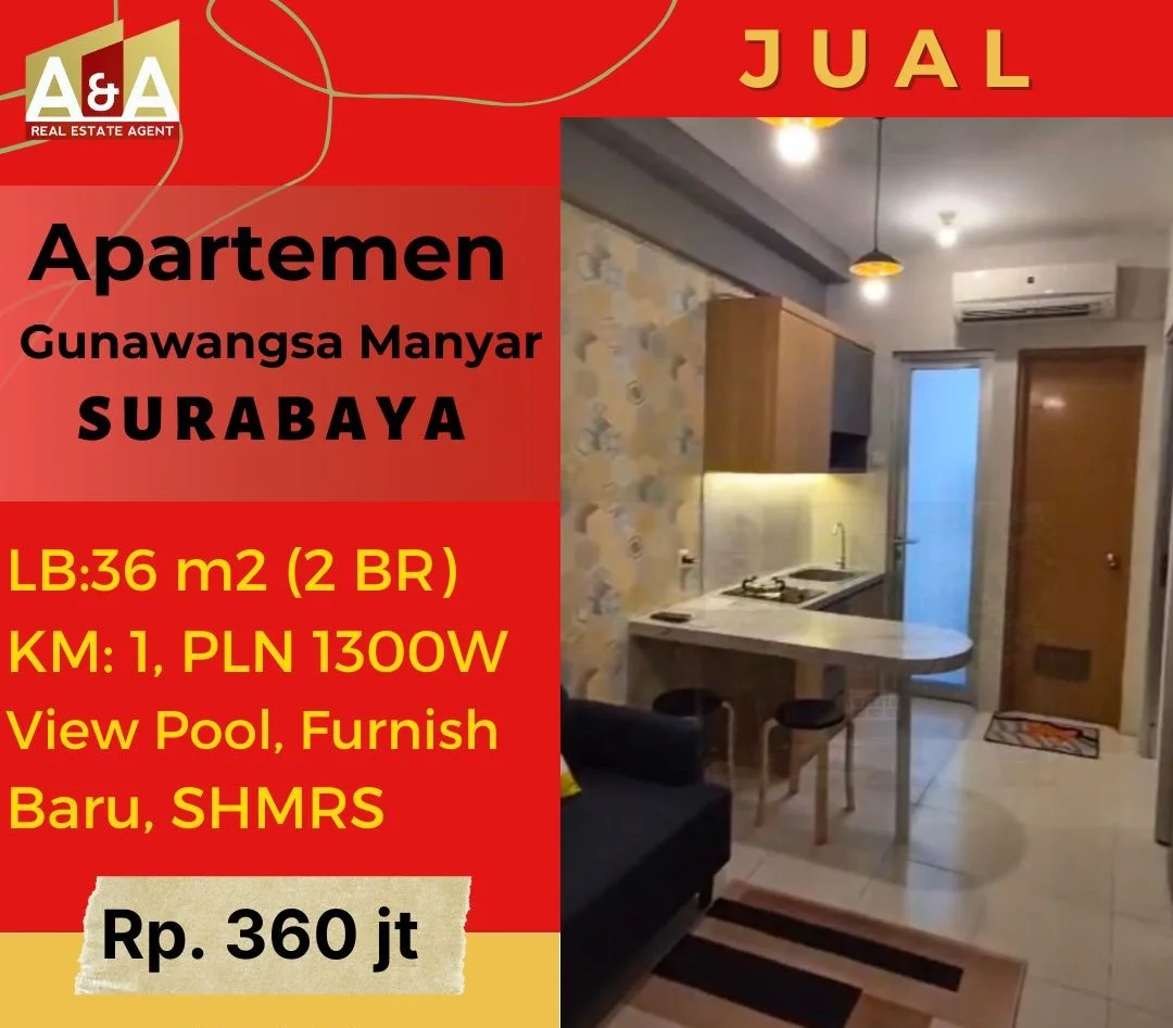Dijual Apartemen Studio Murah Furnish di Gunawangsa Surabaya Timur