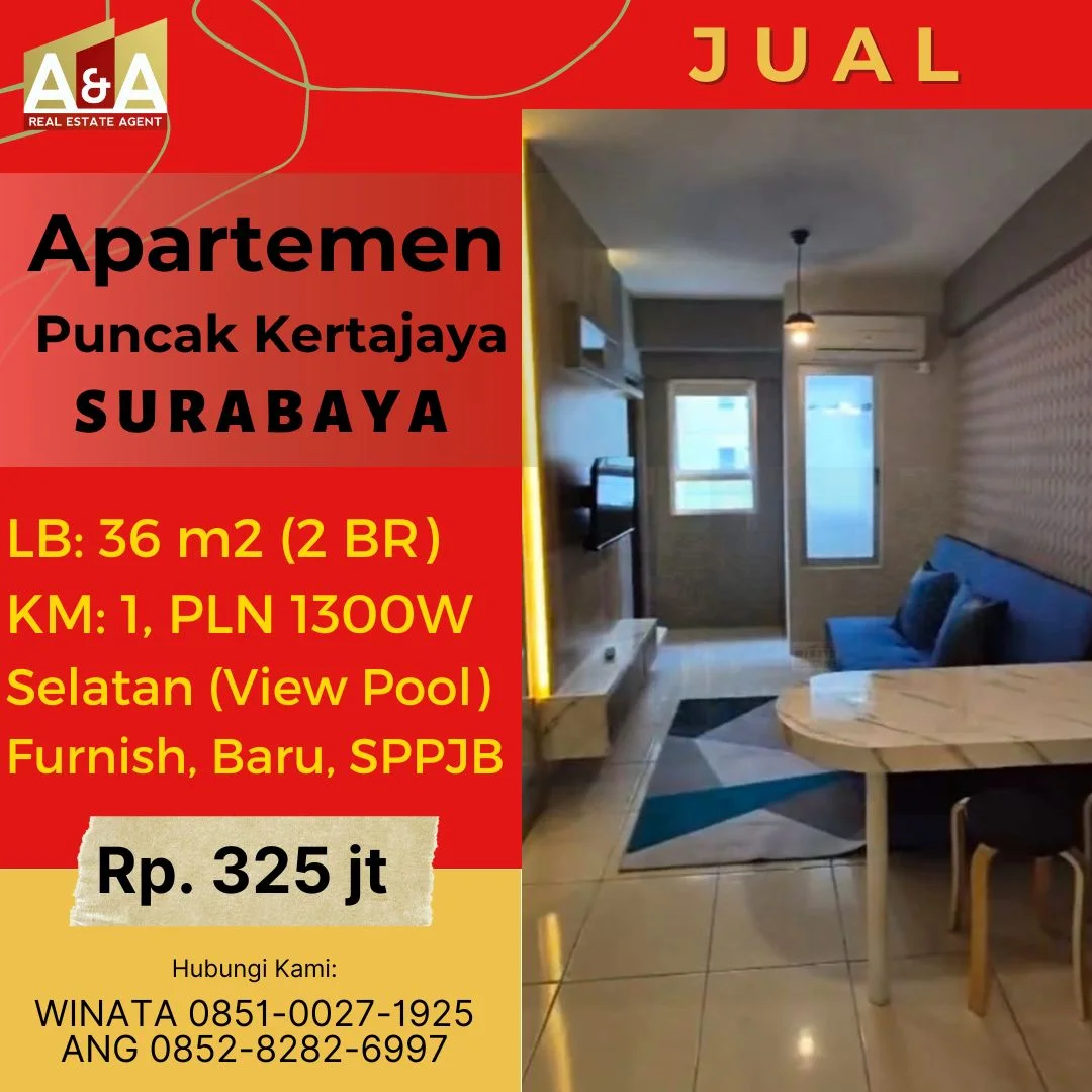 Dijual Murah Apartemen Puncak Kertajaya 2 BR Baru Furnish Surabaya Timur