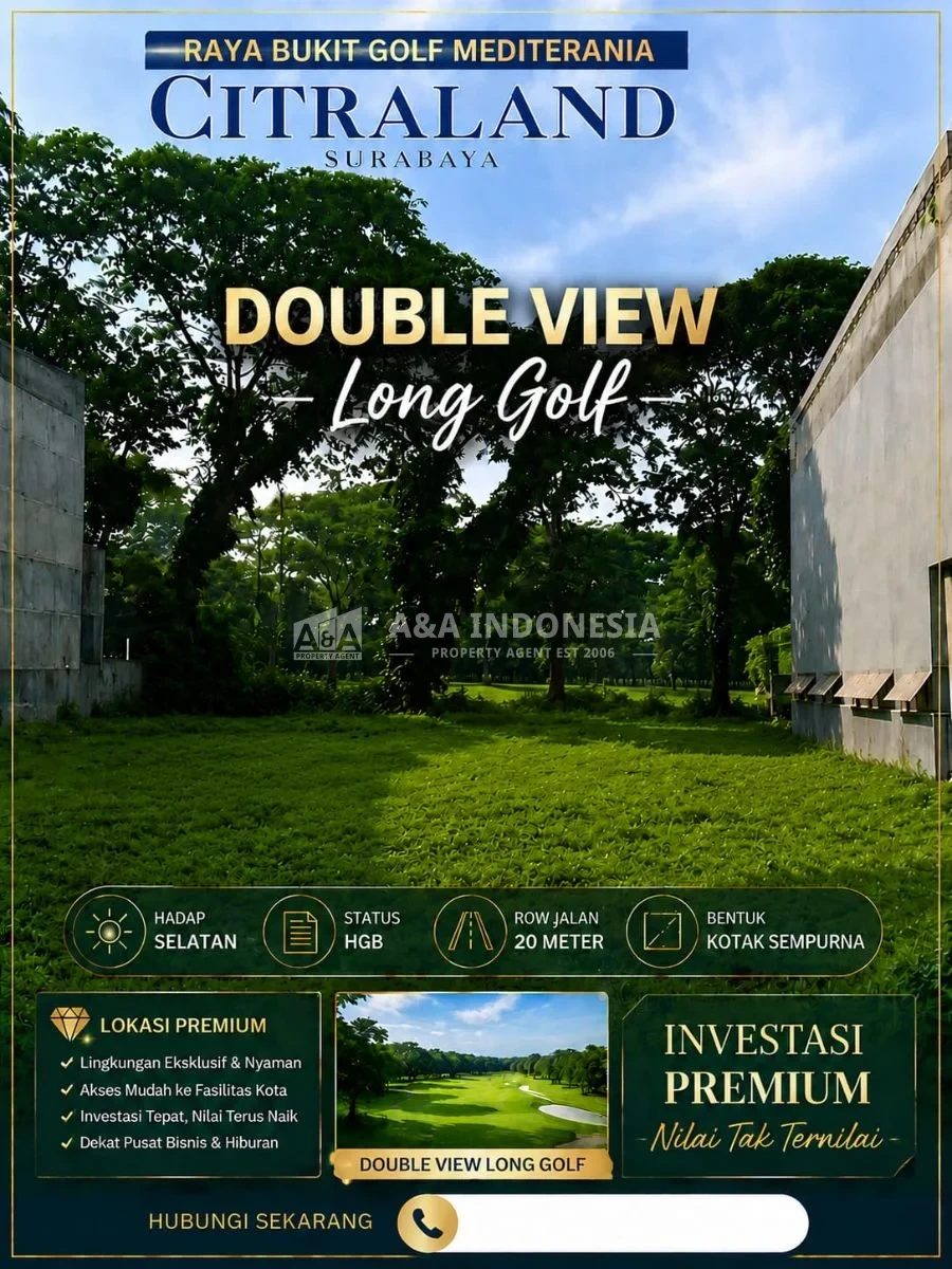 Jual Kavling Tanah Premium View Double Long Golf Raya Bukit Golf Mediterania Lokasi Prestisius Citraland Surabaya - Thumbnail 2